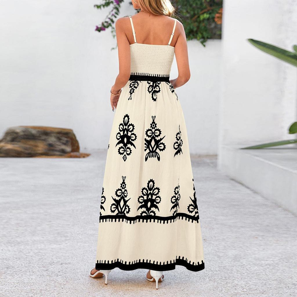 Женское модное ретро-платье с принтом в стиле бохо, пляжное платье на бретелях для отпуска