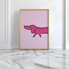 3Pcs Funny Pink Dachshund Wall Art, Minimalist Cartoon Sausage Dog Split Canvas Prints, Cute Whimsical Pastel Pet Wall Arts