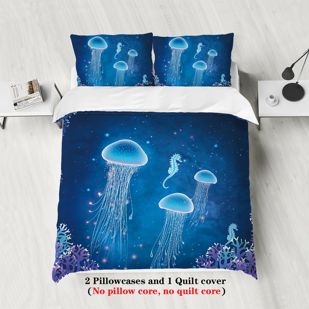 Комплект постельного белья из 3 предметов с рисунком медузы, 1 пододеяльник + 2 наволочки, размер queen, для спальни с двуспальной кроватью, гостевой комнаты