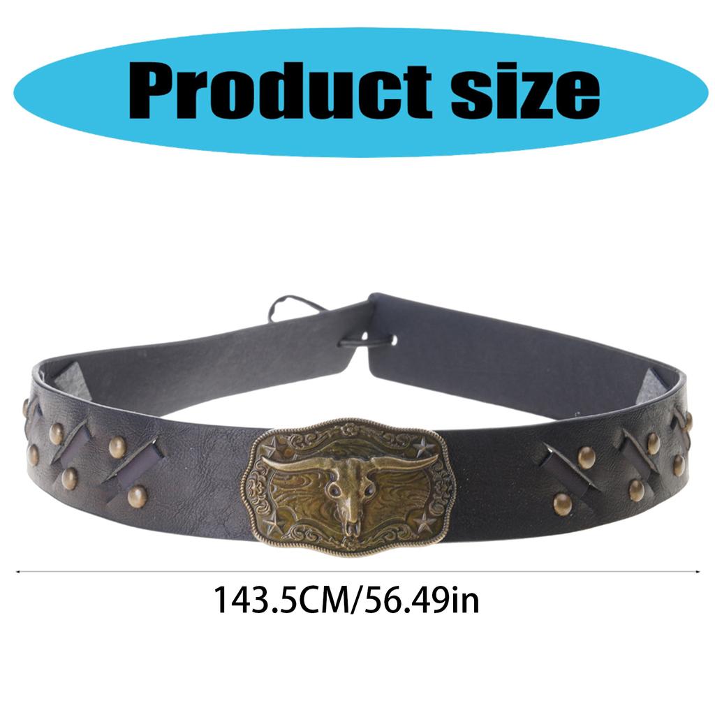 Cowboy Hat Band for Adult with Bull Head Buckle Vintage Ethnic Panama Cap Band for Women Men Fedora Hat Accessories