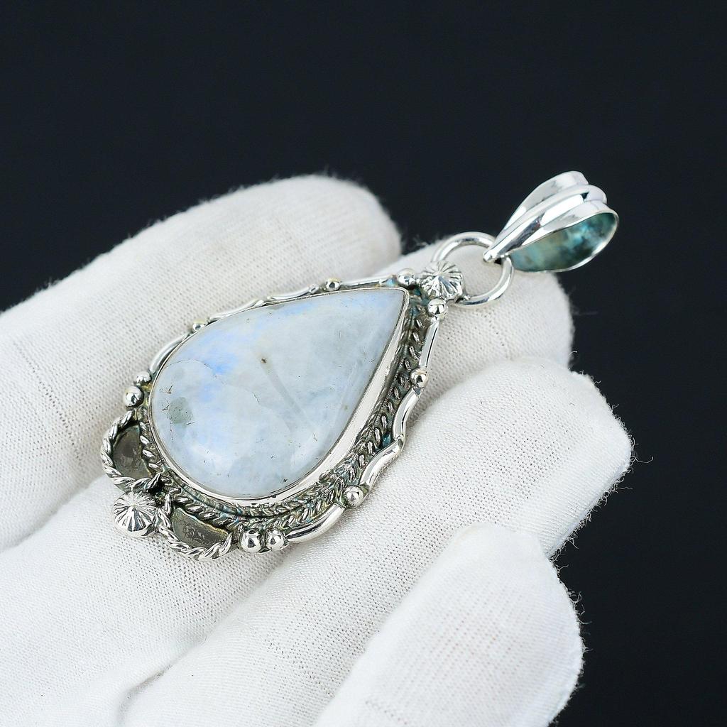 Rainbow Moonstone Pendant, Natural Moonstone Jewelry, 925 Sterling Silver Jewelry, Handmade Jewelry Pendant, Unisex Pendant For Gifts