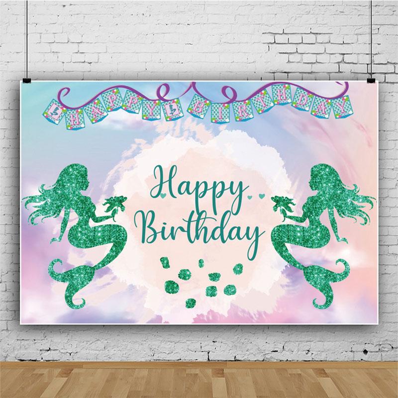 Русалка с днем ​​рождения фон баннер фон дети виниловые украшения