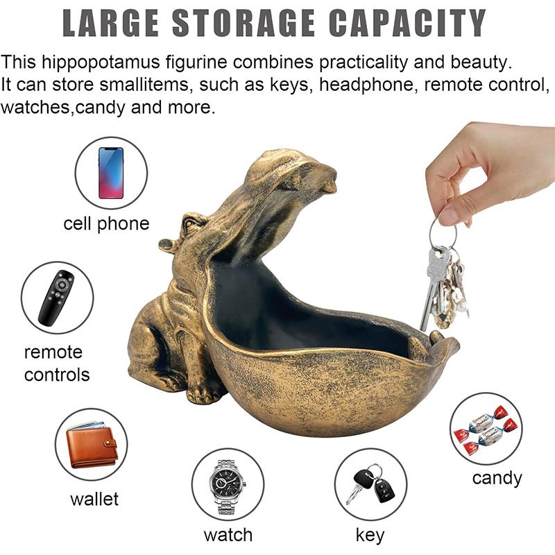 Animal Hippo Statue Home Resin Figurine Art Decoration Sundries Key Container Table Sculpture