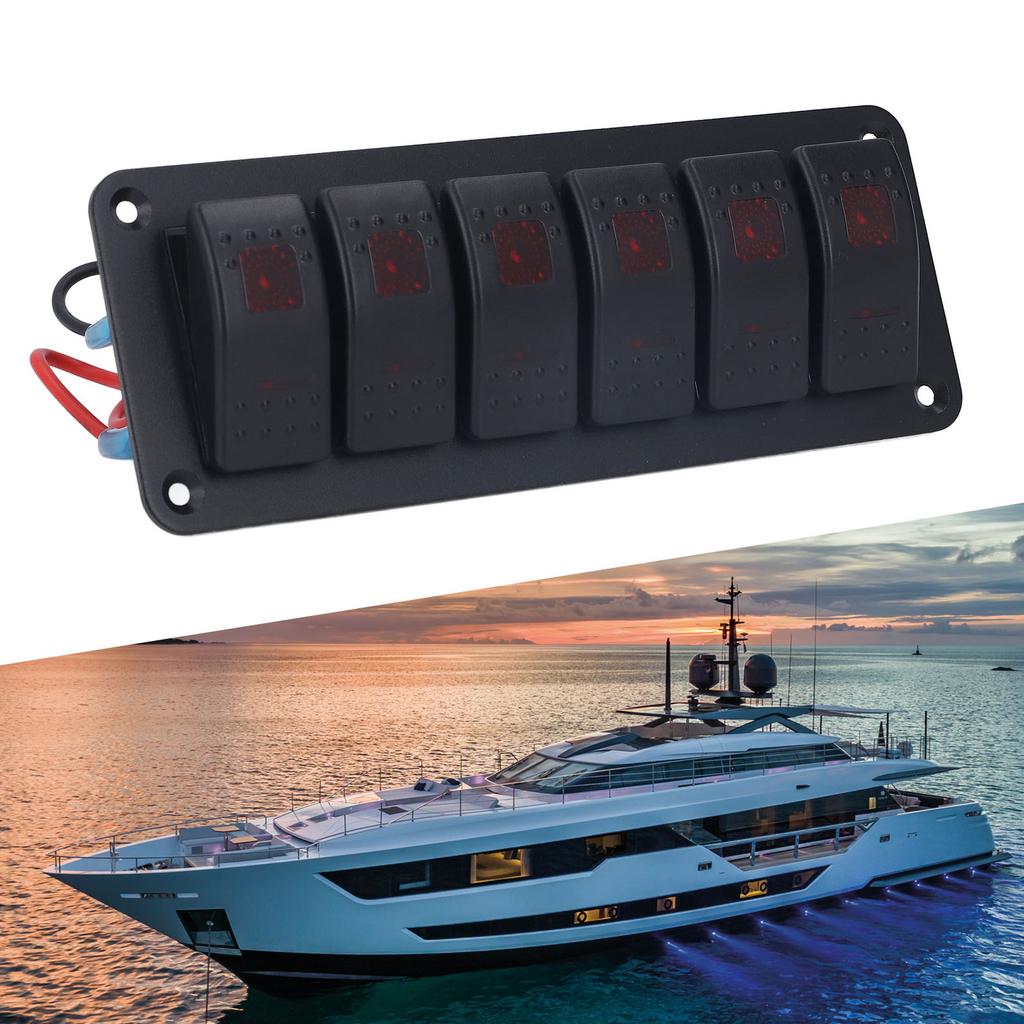 6 Gang Rocker Panel LED Backlit On Off Waterproof Circuit for Car RV Bus Marine Boat ATV UTV