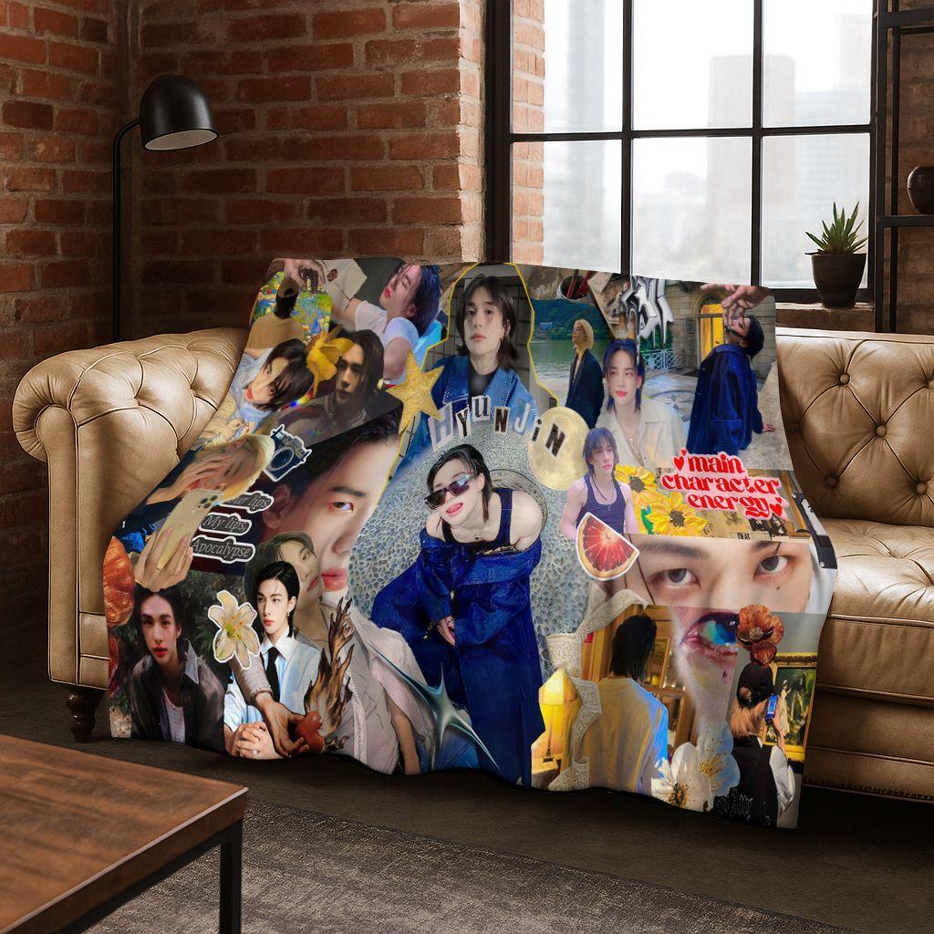 3D Hyunjin Solo KPOP Singer Flannel Blanket,Warm and Cozy Soft Throw Blanket for Home Bedroom Bed Sofa Picnic Office Cover Gift