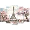 Картина из пяти предметов, печать на холсте, Эйфелева башня, пастель, розовый