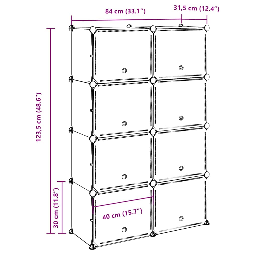 Cube Shelving System with 8 Cubes and Doors Black PP