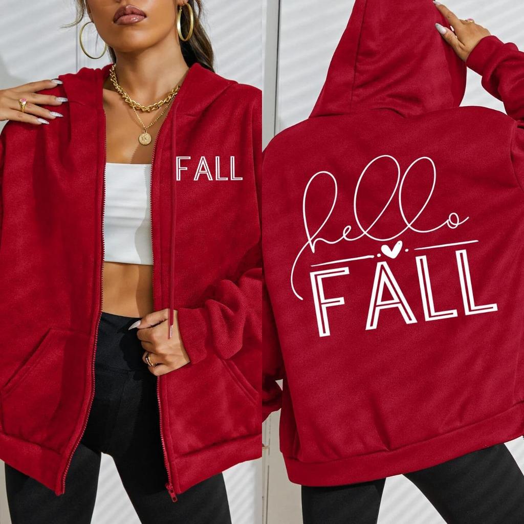Осенняя Любовь Искусство Дизайн Слова Узор Женское Худи на Молнии Мода Улица Уличная Одежда Свободные Худи Флис Мягкая Одежда Женщина