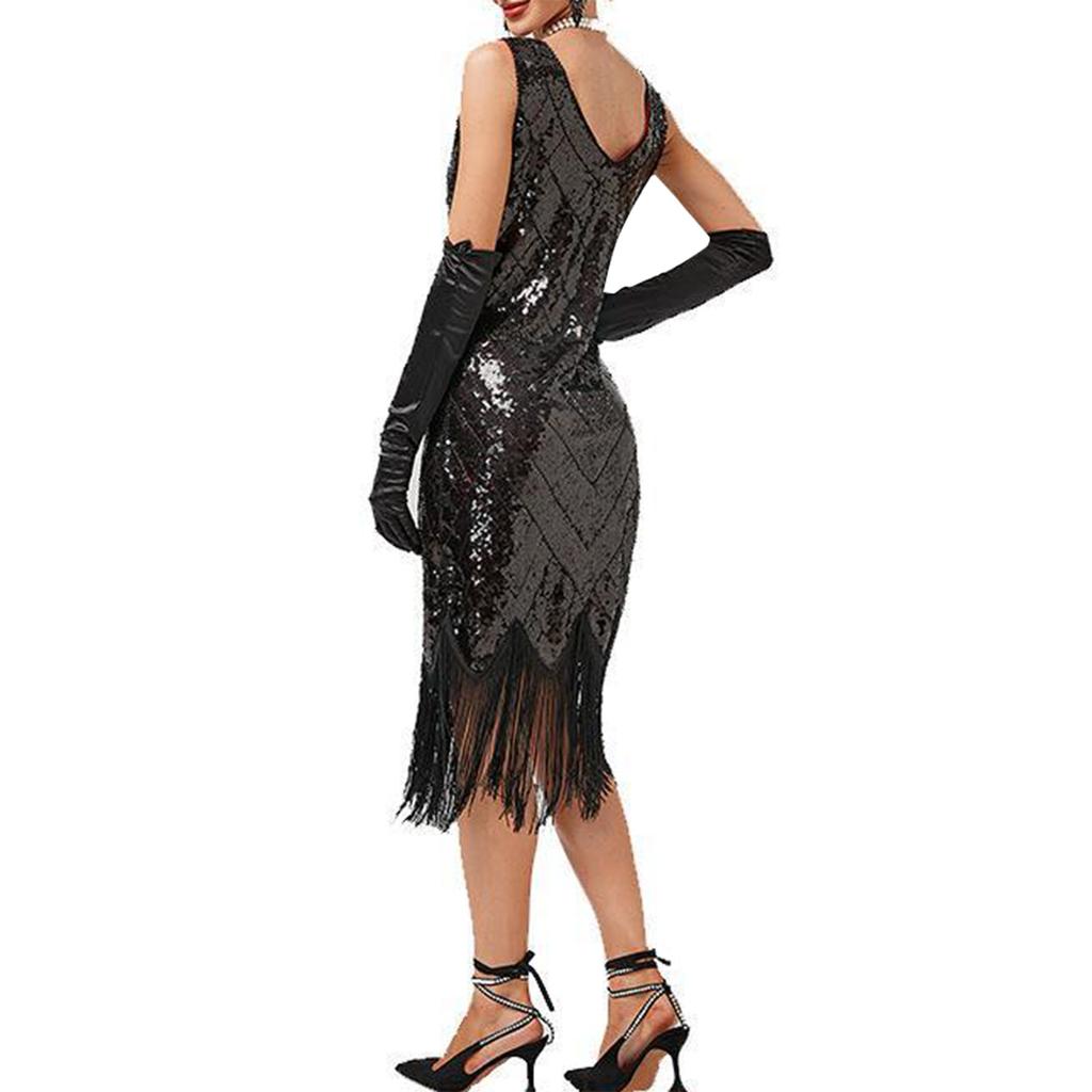 Женское вечернее сексуальное платье, модное однотонное платье с блестками и бахромой