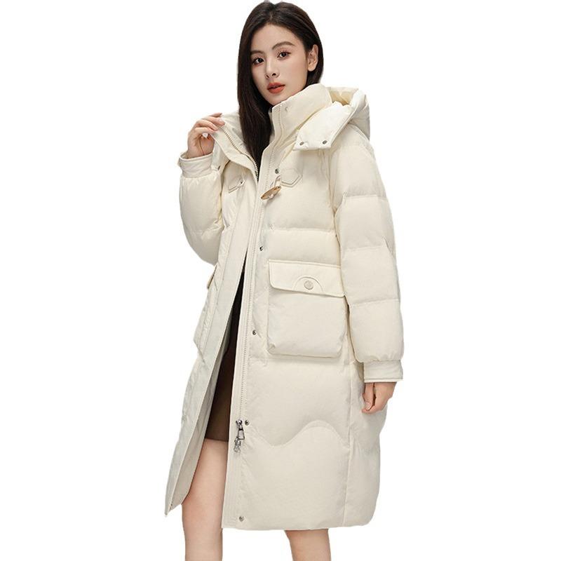 Угловая пряжка с капюшоном 2024 осенне-зимняя куртка женская простая средняя и длинная утолщенная пуховая куртка