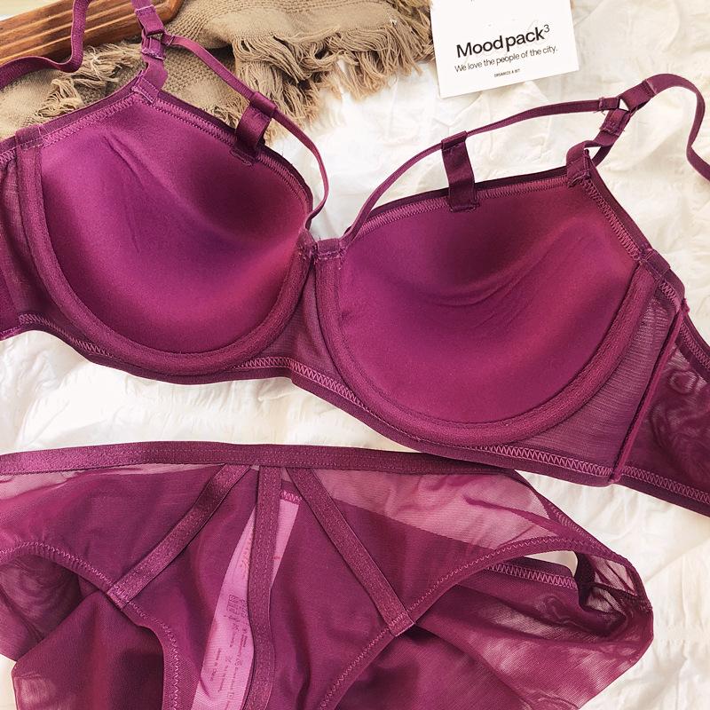 Women Lace Underwear Sexy Hollow Push Up Bra Set Classic Bandage Lingerie Fashion Fluorescent Plus Size C D Brassiere