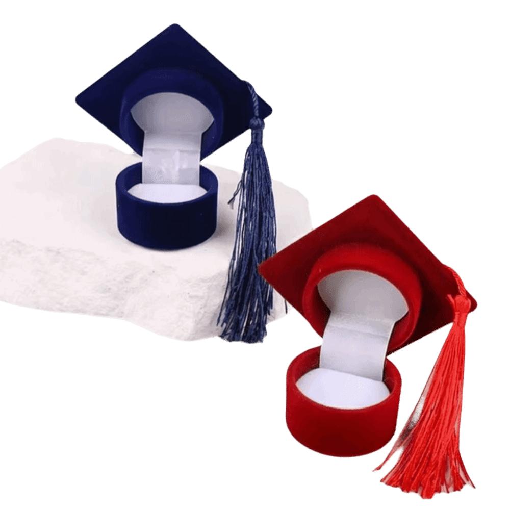 Velvet-Lined Graduation Cap Jewelry Box Phd Cap-Shaped Graduation Ring Box Presentation Box