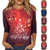 Women's O-Neck 3/4 Sleeve Christmas Print Top