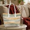 Watercolor Striped Large Tote Bag Casual Shoulder Handbag for Daily Shopping Travel Use