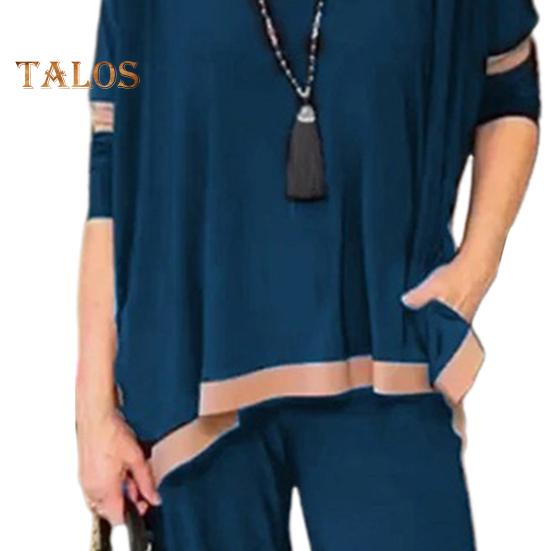 Женский комплект из 2 предметов: топ и брюки, V-образный вырез, рукава три четверти, толстовка с эластичной резинкой на талии, широкие спортивные штаны, спортивный костюм, осенний повседневный спортивный костюм