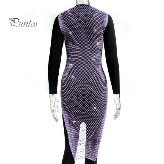 Блестящее ажурное платье со стразами, женское сексуальное пляжное платье с разрезом по бокам, без рукавов, блестки, юбка-бикини для вечеринки