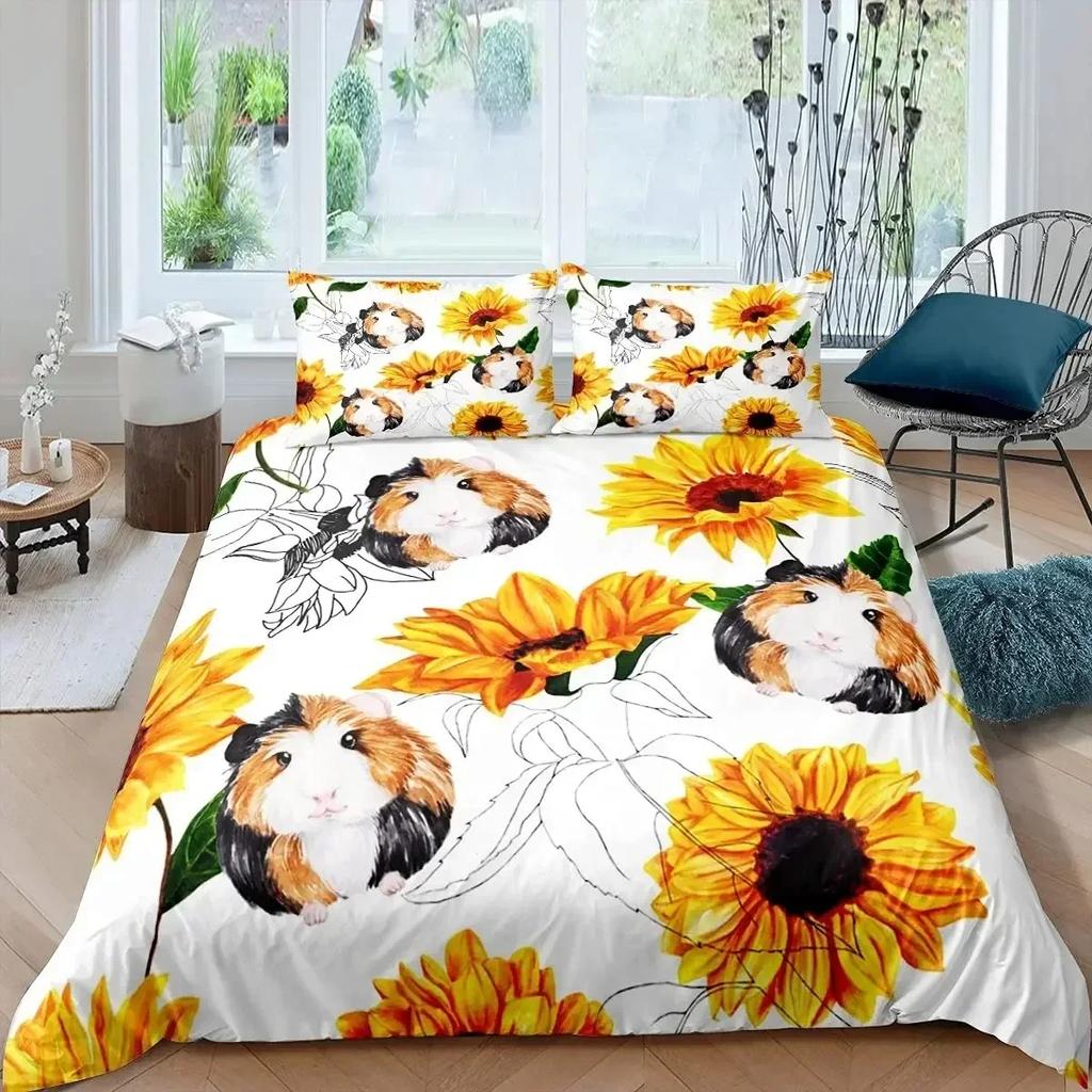 New Guinea Pig Bedding Set Cute Mouse 3D Duvet Cover Animal Comforter Cover for Kids Teen Soft Twin Polyester Quilt Cover