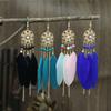 Bohemian Earrings Women'S Long Fringed Chain Earrings Personality Temperament Versatile Feather Rhinestone Jewelry Women