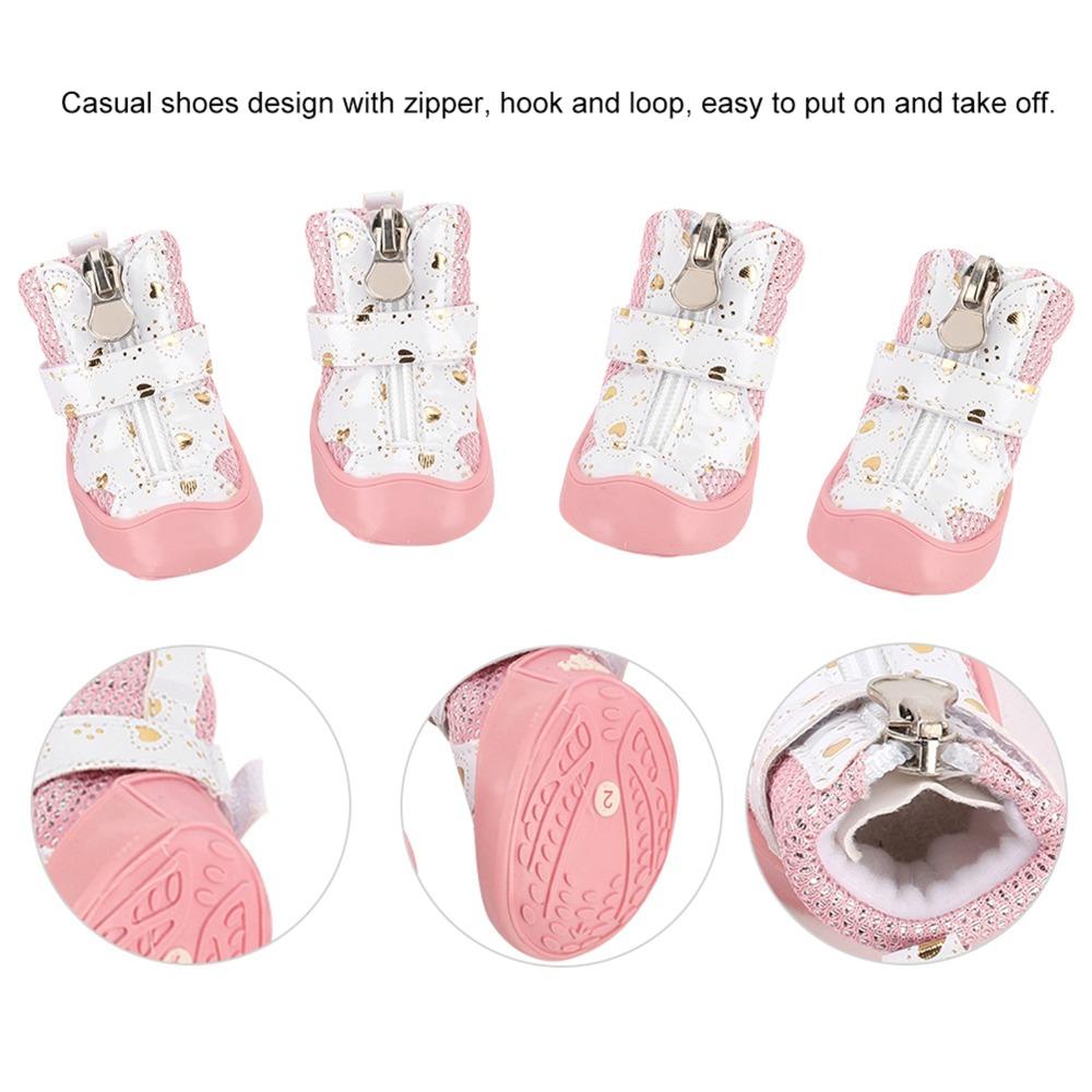 4Pcs Anti-Slip Sole Mesh Dog Shoes Golden Mesh Anti-Slip Dog Booties  Outdoor Walking