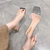 Transparent Crystal Slippers Women's Outer Wear 2025 Summer New Thick Heel High Heel Square Head Open Toe Cool Slippers Women's Summer Outer Wear