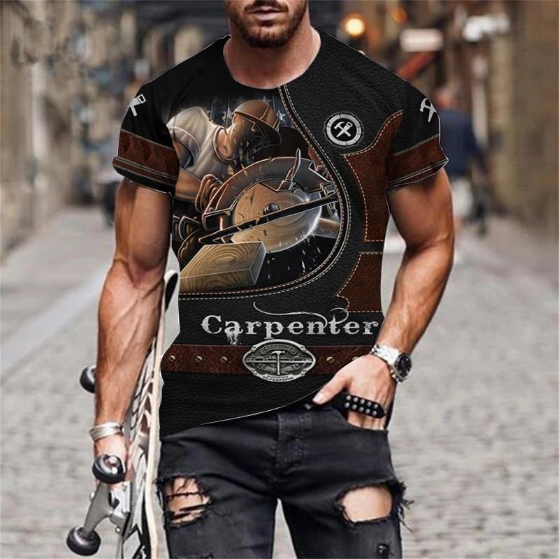 Футболки в стиле плотницкого узора для мужчин, рабочая одежда, летние повседневные топы с коротким рукавом и 3D-принтом, размер 6XL, свободная мужская футболка с круглым вырезом