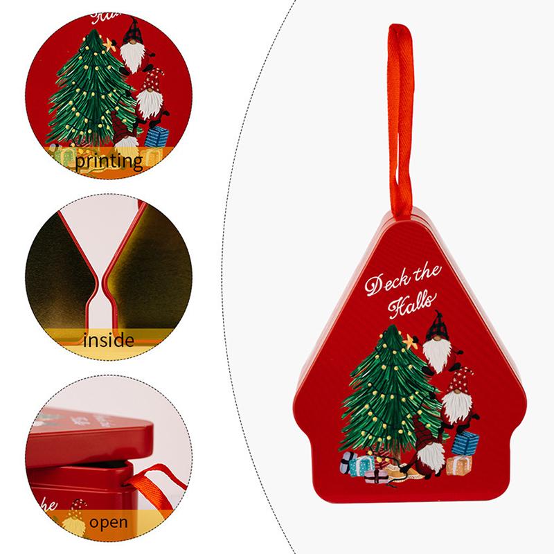 Рождественский домик Форма Рождественская атмосфера Рождественские украшения Банка для шоколада со шнурком Милая коробка для конфет Детская 10,5x8,5x4см