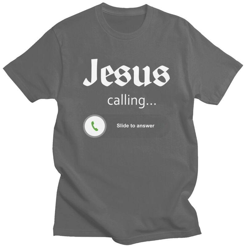 Mens Jesus Is Calling T Shirt Short Sleeves Cotton Tshirts Valentines Day Gift Leisure Funny Christian Joke Quote Tee Clothes