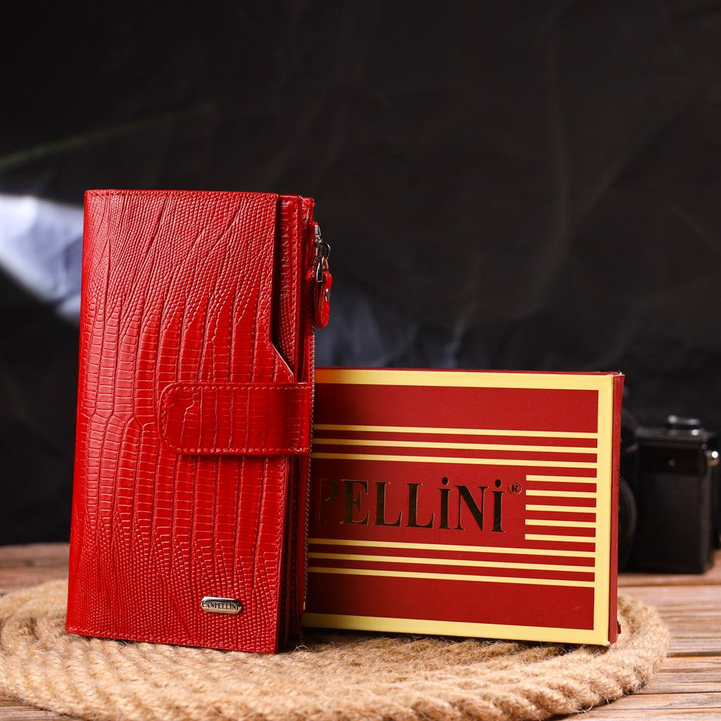 Beautiful Women's Wallet Made of Genuine Textured Leather CANPELLINI Wallet 21646 Red