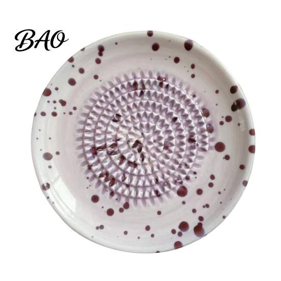 Small Ceramic Grater Bowl, Manual Ginger Garlic Mincer with Ink Splash Pattern, Multi-use Dish Pepper Grinding Plate for Wasabi Daikon, Dishwasher