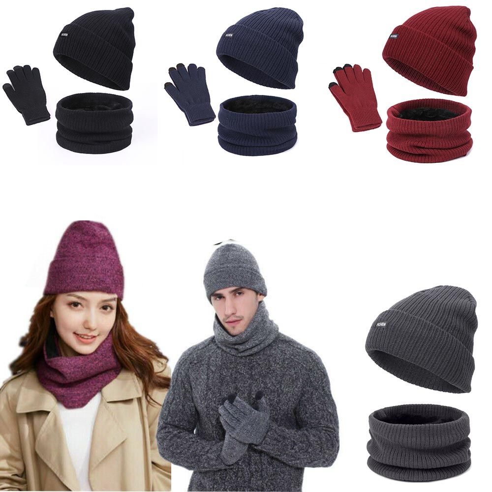 Модный вязаный шарф-снуд, флисовый шарф, зимний теплый набор: шапка, шарф, перчатки, шапка-бини
