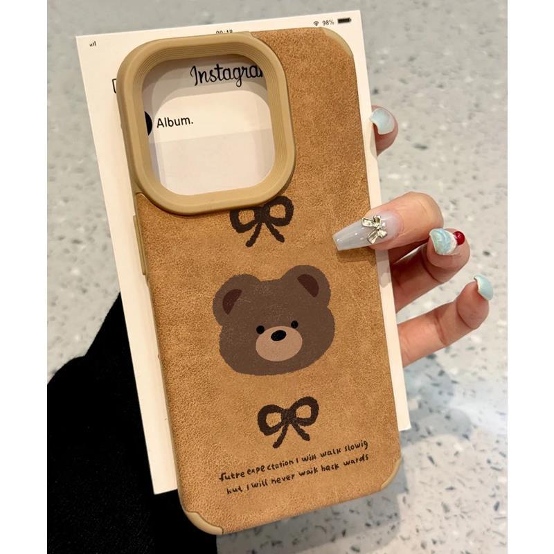 Cute Plush Bear Suede Phone Case for IPhone15/16promax Cartoon for Apple 14Pro Autumn