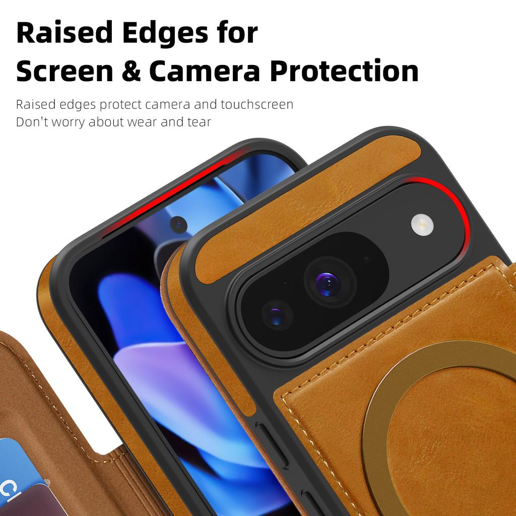 Для Google Pixel 8, 9, 10 серии. Чехол-книжка Lingdun Magnetic Business Leather Case-MagSafe-совместимый со встроенными слотами для карт и блокировкой RFID