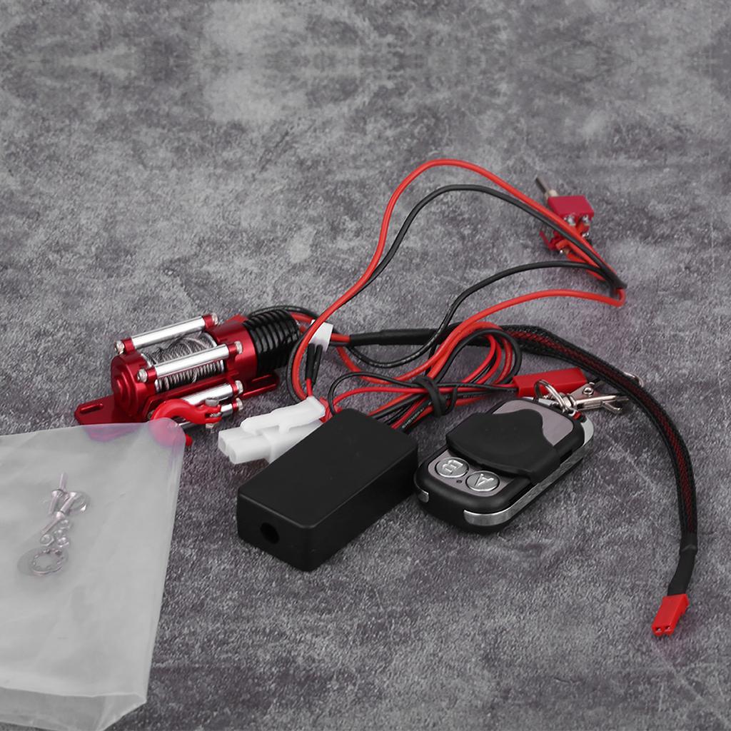 RC Car Winch, 1/10 Scale RC Crawler Vehicle Car Accessory Metal Winch with Remote Control for / / / / / SCX10 / D90 /