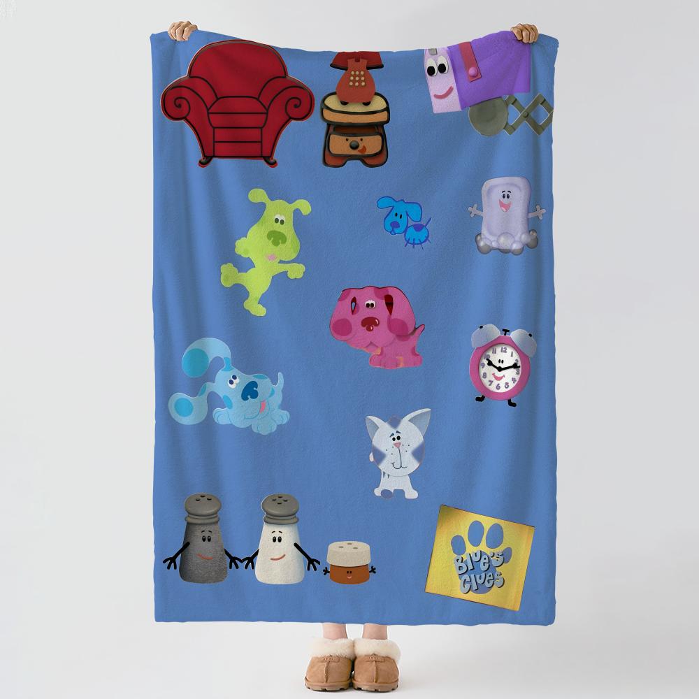 Cartoon B-Blue s C-Clues Throw Soft Warm Flannel Blanket, Multi-use Throw for Bed Sofa Office, Air Conditioning Nap Blanket