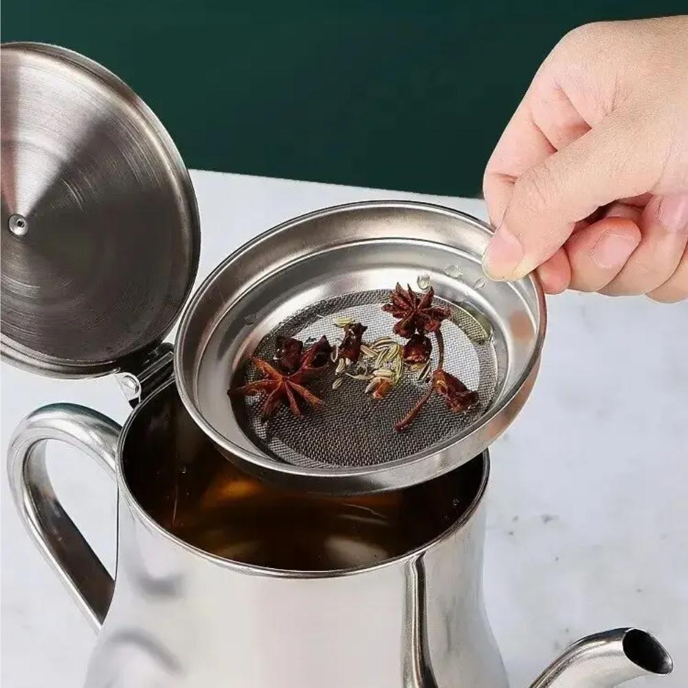 1Pc Household Stainless Steel Oil Pot with Filter Oil Filter Pot Stainless Steel Cooking Oil Storage Pot Kitchen Gadget