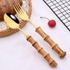 2/4/6Set Bamboo Handle Tableware Set Stainless Steel Flatware Fork Steak Knife Spoon Silverware Set Dinnerware Home Cutlery Set