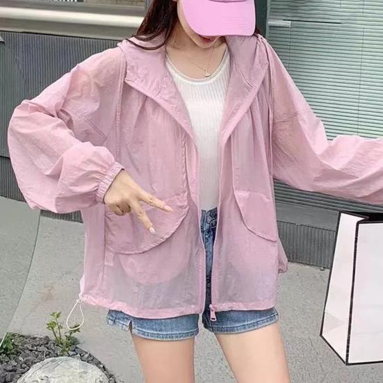 Женская солнцезащитная одежда, летнее пальто с капюшоном и длинными рукавами, с карманами, солнцезащитная одежда