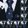 Barry.Wang Tie for Men Cool Print Dinosaur Penguin Navy Silk Necktie Hanky Cufflinks Set