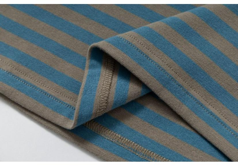 QIYOU 2026 Spring Women's Blue-Gray Striped Retro Casual Slimming Hooded Sweatshirt