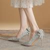 French Crystal Bow High Heels: Sequined Bridal and Bridesmaid Banquet Shoes