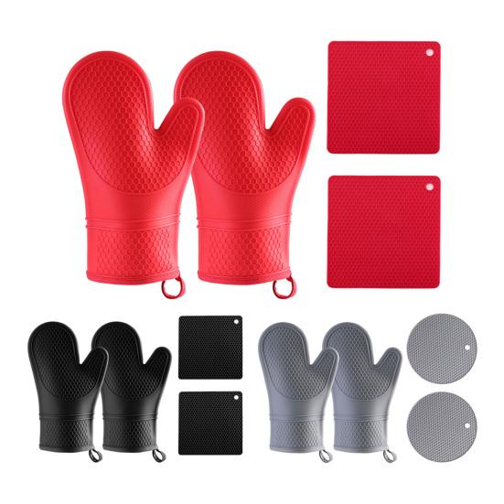Набор прихваток и подставок под горячее, термостойкие кухонные перчатки с нескользящей силиконовой поверхностью, удлиненные прихватки и подставки под горячее для готовки и выпечки