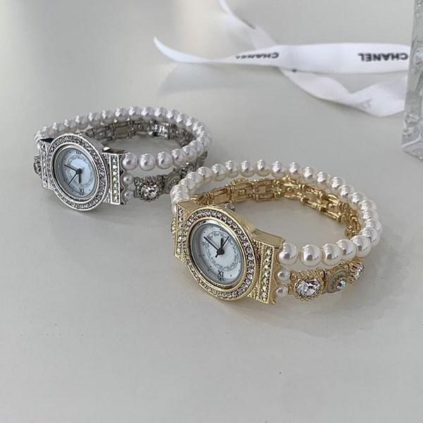 Роскошные антикварные ювелирные изделия с кубическим жемчугом и металлическим ремешком, женский браслет, женские наручные часы, популярные корейские часы