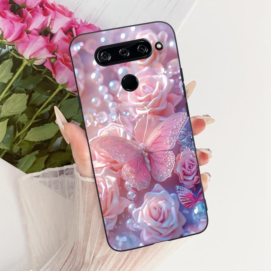 For LG V40 V50s V35 ThinQ LG V8X ThinQ V30 2017 Phone Case Soft TPU Bumper Back Cover Cool Cartoon Luxury Butterfly Flower Funda