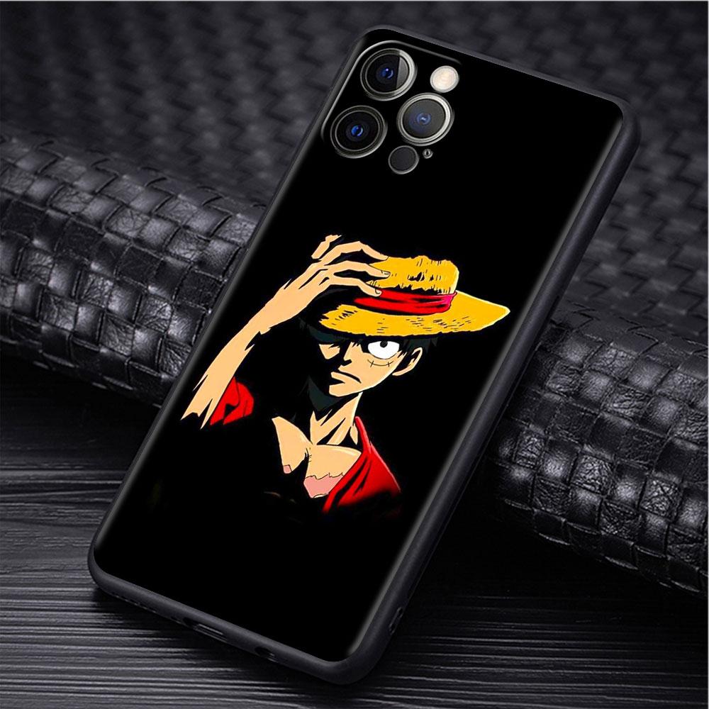Case For Apple iPhone 11 13 14 12 Pro 7 Plus XR X XS Max 6 6S 13Pro Max Black Silicone Phone Funda Anime One- Piece