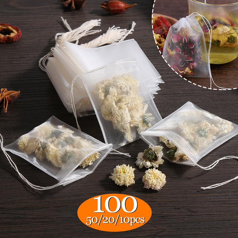 100/50/10PCS Tea Bags Non-woven Fabric Tea Filter Bags for Spice Tea Infuser with String Heal Seal Disposable Teabags Empty Tea Bags