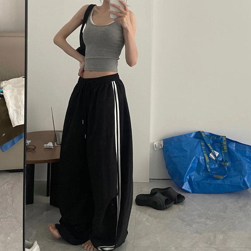 Винтажные полосатые брюки Harajuku, женские большие корейские модные брюки-карго, мешковатые черные спортивные повседневные спортивные штаны в стиле Харадзюку