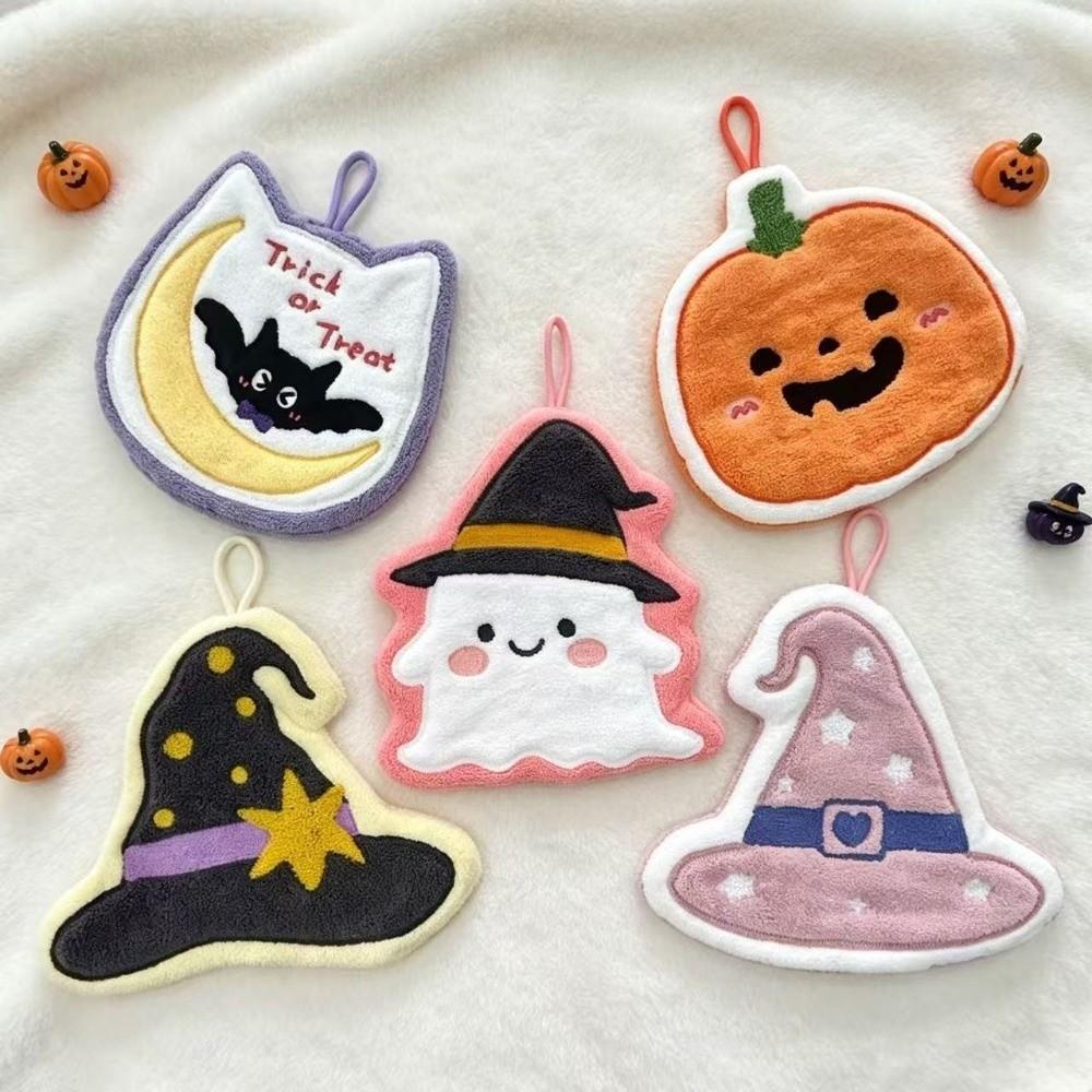 Coral Fleece Halloween Hand Towel Halloween Embroidered Coral Fleece Towel Bathroom Kitchen Use