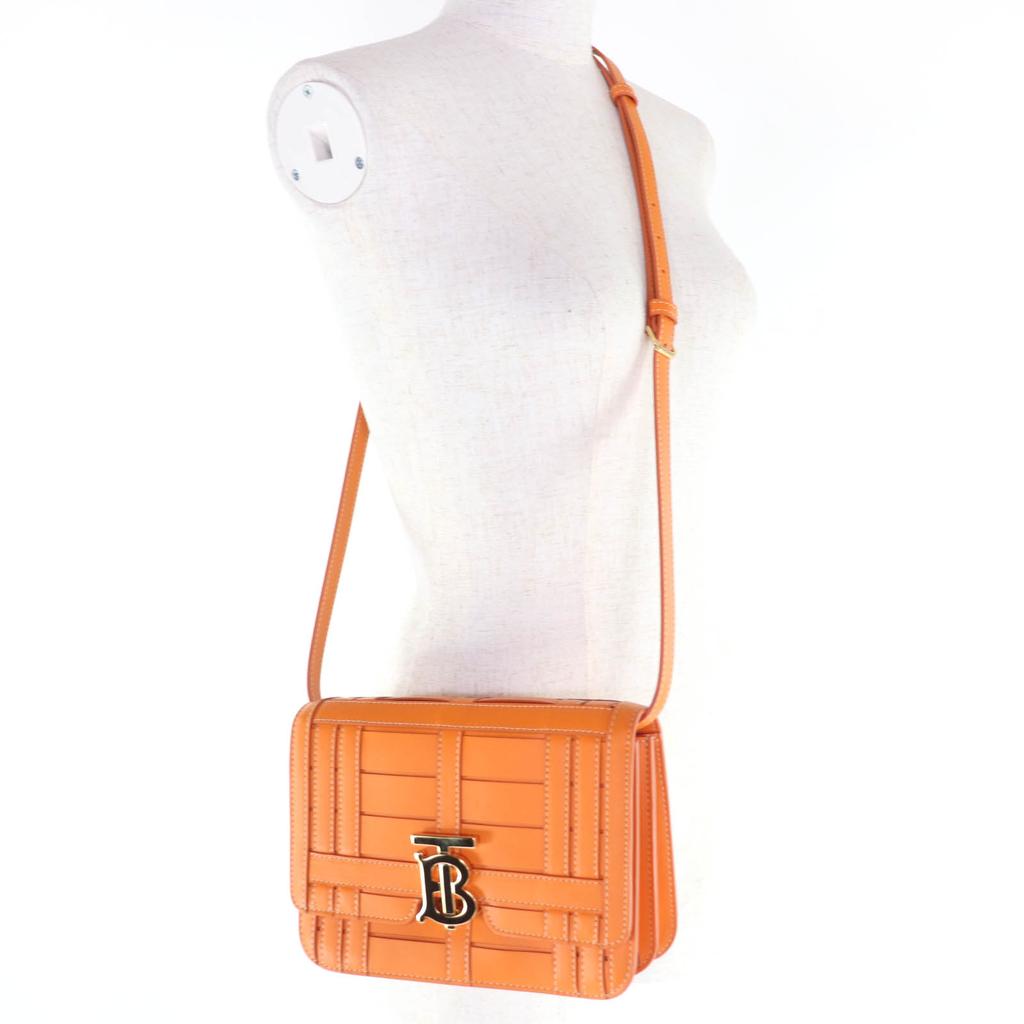 Excellent BURBERRY Shoulder Bag TBMetal 2WAY Leather Clutch Bag Orange leather Used