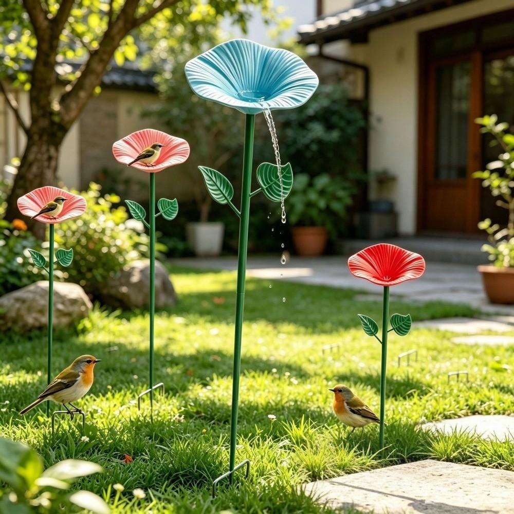 Creative Flower Shaped Bird Bath Iron Bird Water Bowl Butterfly Bee Water Station Parrot