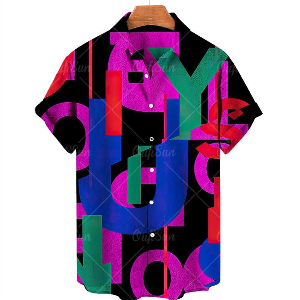 Летняя мужская рубашка с 3D-граффити, напечатанная масляными красками, модная уличная гавайская пляжная повседневная рубашка с лацканами и короткими рукавами